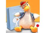 Anatra Parlante Che Ripete Quello Che Dici, Con Simpatico Cappello Di Paglia, Gilet Staccabile, Peluche Per Bambini (Batteria (Ripete Musica Da Ballo))