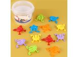 12PCS Rane Colorate Che Saltano Giocattolo Che Salta Con Le Dita Con Secchiello Per Bambini Che Saltano Set Di Giocattoli Trasparente