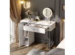 Flieks, Tavolo Da Toilette Con Specchio Per Il Trucco, Specchio Con Led, Tavolo Da Toilette Per Il Trucco Con Cassetto E Anta, 100X40X116 Cm, Bianco