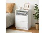 Comodino Fch Con 1 Vano A Giorno, 2 Cassetti, 40 X 30 X 60 Cm, Bianco