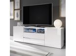 Tavolino Tv Selsey Bros - Tavolo Tv In Bianco Opaco / Bianco Lucido Con Illuminazione Led, Larghezza 137 Cm