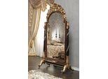 Casa Padrino Specchio Barocco Con Rotelle Marrone / Nero / Oro / Argento 106 X 56 X H. 218 Cm - Magnifico Mobile Barocco Intagliato A Mano - Qualità Lussuosa - Italy