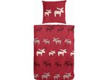Biancheria Da Letto Hahn In Flanella Fine Rosso Cervo Invernale 135X200 Cm + 80X80 Cm