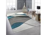 Tappeto Moderno Da Salotto Astratto In Blu Grigio Nero Dimensioni - 60 X 110 Cm