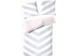 Hahn Renforcé Biancheria Da Letto Reversibile A Righe 135X200 + 80X80 Cm Grigio
