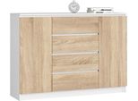 Akord Comò 2 Ante 4 Cassetti Bianco/Rovere Sonoma 138X40X99 Cm