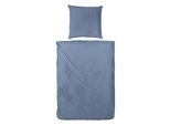 Biancheria Da Letto Hahn In Cotone Tinta Unita 2 Pezzi Con Cerniera, Tinta Reattiva Morbida E Lavabile, Denim 155X220 + 80X80 Cm