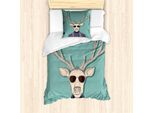 Set Copripiumino Abakuhaus Hipster Per Letti Singoli, Cervo Con Maglione Colorato, Antiacaro, Adatto A Chi Soffre Di Allergie, Con Federa, 135 Cm X 200 Cm - 80 X 80 Cm, Multicolore