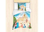Abakuhaus Set Copripiumino Con Motivo Grafico Per Letti Singoli, Divertente Cartone Animato Estivo, Antiacaro, Adatto A Chi Soffre Di Allergie, Con Federa, 135 Cm X 200 Cm - 80 X 80 Cm, Multicolore