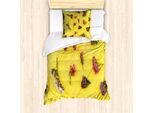 Abakuhaus Set Copripiumino Naturale Per Letti Singoli, Delicati Fiori Primaverili, Antiacaro, Adatto A Chi Soffre Di Allergie, Con Federa, 135 Cm X 200 Cm - 80 X 80 Cm, Giallo Pastello Multicolore