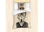 Set Copripiumino Abakuhaus Hipster Per Letti Singoli, Lupo E Occhiali Disegnati A Mano, Antiacaro, Adatto A Chi Soffre Di Allergie, Con Federa, 135 Cm X 200 Cm - 80 X 80 Cm, Beige Coke Grigio