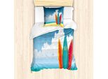 Abakuhaus Set Copripiumino Con Motivo Grafico Per Letti Singoli, Tavole Da Surf Sulla Costa, Antiacaro, Adatto A Chi Soffre Di Allergie, Con Federa, 135 Cm X 200 Cm - 80 X 80 Cm, Multicolore