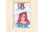 Abakuhaus Set Copripiumino Astratto Per Letto Singolo, Ragazza Dai Capelli Colorati, Antiacaro E Anallergico Con Federa, 135 Cm X 200 Cm - 80 X 80 Cm, Pesca E Multicolore