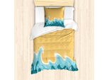 Abakuhaus Set Copripiumino Con Motivo Grafico Per Letti Singoli, Grange Waves Sterne, Antiacaro, Adatto A Chi Soffre Di Allergie, Con Federa, 135 Cm X 200 Cm - 80 X 80 Cm, Senape Benzina Blu