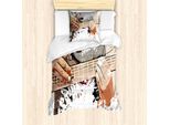 Abakuhaus Set Copripiumino Rock'n'Roll Per Letti Singoli, Si Suona La Chitarra, Antiacaro Adatto A Chi Soffre Di Allergie Con Federa, 135 Cm X 200 Cm - 80 X 80 Cm, Bianco Multicolore