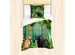 Abakuhaus Set Copripiumino Per Letti Singoli, Wild Forest Leben Orso Caricatura, Antiacaro, Adatto A Chi Soffre Di Allergie, Con Federa, 135 Cm X 200 Cm - 80 X 80 Cm, Fern Green Multicolor