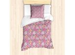 Abakuhaus Set Copripiumino Rosa Per Letti Singoli, Abstract Garden Blossom, Antiacaro, Adatto A Chi Soffre Di Allergie, Con Federa, 135 Cm X 200 Cm - 80 X 80 Cm, Magenta Scuro Multicolore