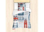 Abakuhaus Set Copripiumino Per Letto Singolo, Londra, Regno Unito, Antiacaro, Adatto A Chi Soffre Di Allergie, Con Federa, 135 Cm X 200 Cm - 80 X 80 Cm, Blu Ardesia Vermiglio