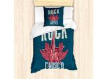 Abakuhaus Set Copripiumino Rock'n'Roll Per Letti Singoli, Microfoni E Ali, Antiacaro, Adatto A Chi Soffre Di Allergie, Con Federa, 135 Cm X 200 Cm - 80 X 80 Cm, Verde Acqua Scuro Corallo