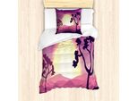 Abakuhaus Set Copripiumino Naturale Per Letti Singoli, Gradient Landscape, Antiacaro, Adatto A Chi Soffre Di Allergie, Con Federa, 135 Cm X 200 Cm - 80 X 80 Cm, Pale Fuchsia Aubergine