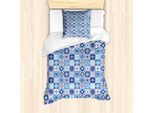 Abakuhaus Set Copripiumino Per Letto Singolo, Motivo Floreale Squares, Antiacaro, Adatto A Chi Soffre Di Allergie, Con Federa, 135 Cm X 200 Cm - 80 X 80 Cm, Blu Cielo Scuro