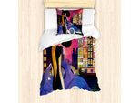 Abakuhaus Set Copripiumino Astratto Per Letto Singolo, Paesaggio Urbano Antiacaro, Adatto A Chi Soffre Di Allergie, Con Federa, 135 Cm X 200 Cm - 80 X 80 Cm, Multicolore Grigio Antracite