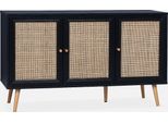 Credenza 3 Ante In Cannage, 120 Cm, Nero