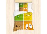 Abakuhaus Set Copripiumino Colorato Per Letti Singoli, Quadrati Volti Colorati, Antiacaro Adatto A Chi Soffre Di Allergie Con Federa, 135 Cm X 200 Cm - 80 X 80 Cm, Multicolore
