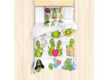 Abakuhaus Set Copripiumino Per Letto Singolo, Personaggi In Azione, Antiacaro, Adatto A Chi Soffre Di Allergie, Con Federa, 135 Cm X 200 Cm - 80 X 80 Cm, Verde Lime Multicolore