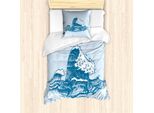 Abakuhaus Set Copripiumino Grafico Per Letti Singoli, Nautical Waves Kunst, Antiacaro, Adatto A Chi Soffre Di Allergie, Con Federa, 135 Cm X 200 Cm - 80 X 80 Cm, Blu Turchese Scuro