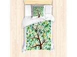 Abakuhaus Set Copripiumino Naturale Per Letti Singoli, Foglie Quadrate Silhouette, Antiacaro, Adatto A Chi Soffre Di Allergie, Con Federa, 135 Cm X 200 Cm - 80 X 80 Cm, Verde Mare Verde Lime