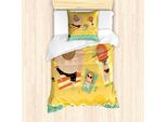 Abakuhaus Set Copripiumino Grafico Per Letti Singoli, Happy Family Mare, Antiacaro, Adatto A Chi Soffre Di Allergie, Con Federa, 135 Cm X 200 Cm - 80 X 80 Cm, Senape Multicolore