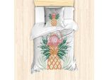 Abakuhaus Set Copripiumino Per Letto Singolo, Ananas Flamingo Leaves, Antiacaro, Adatto A Chi Soffre Di Allergie, Con Federa, 135 Cm X 200 Cm - 80 X 80 Cm, Multicolore