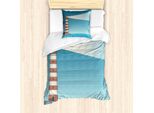 Abakuhaus Set Copripiumino Vintage Con Tatuaggi Nautici Per Letti Singoli, Faro Sul Mare, Antiacaro, Adatto A Chi Soffre Di Allergie, Con Federa, 135 Cm X 200 Cm - 80 X 80 Cm, Blu Mare Ruggine