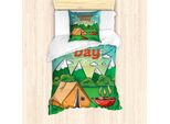 Abakuhaus Set Copripiumino Per Letto Singolo, Paesaggio Montano, Antiacaro, Adatto A Chi Soffre Di Allergie, Con Federa, 135 Cm X 200 Cm - 80 X 80 Cm, Fern Green Multicolor