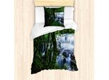 Abakuhaus Georgia Set Copripiumino Per Letti Singoli, Canyon Woods Scene, Antiacaro, Adatto A Chi Soffre Di Allergie, Con Federa, 135 Cm X 200 Cm - 80 X 80 Cm, Verde Verde Lime
