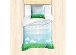 Abakuhaus Set Copripiumino Per Letto Singolo Con Motivo Floreale E Insetti, Prato Colorato, Antiacaro, Adatto A Chi Soffre Di Allergie, Con Federa, 135 Cm X 200 Cm - 80 X 80 Cm, Blu Pallido Persiano