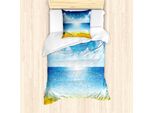 Abakuhaus Set Copripiumino Con Motivo Grafico Per Letti Singoli, Seehorizont , Antiacaro, Adatto A Chi Soffre Di Allergie, Con Federa, 135 Cm X 200 Cm - 80 X 80 Cm, Blu Persiano Arancione