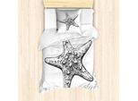 Abakuhaus Set Copripiumino Vintage Nautical Tattoo Per Letti Singoli, Starfish Sketch, Antiacaro E Anallergico Con Federa, 135 Cm X 200 Cm - 80 X 80 Cm, Grigio Antracite E Bianco