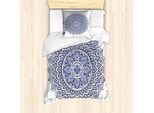 Abakuhaus Set Copripiumino Blu Mandala Per Letti Singoli, Arte Floreale Meditativa, Antiacaro, Adatto A Chi Soffre Di Allergie, Con Federa, 135 Cm X 200 Cm - 80 X 80 Cm, Blu Notte E Bianco