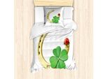 Abakuhaus Set Copripiumino A Quadrifoglio Per Letti Singoli, Horseshoe Ladybug Shamrock, Antiacaro, Adatto A Chi Soffre Di Allergie, Con Federa, 135 Cm X 200 Cm - 80 X 80 Cm, Grigio Giallo Vermiglio