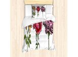 Abakuhaus Set Copripiumino Per Letti Singoli, Vari Tipi Di Fiori Rosa, Antiacaro, Adatto A Chi Soffre Di Allergie, Con Federa, 135 Cm X 200 Cm - 80 X 80 Cm, Rosa-Verde Lime