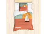 Abakuhaus Set Copripiumino Con Motivo Grafico Per Letti Singoli, Barca A Vela Dawning Sun, Antiacaro, Adatto A Chi Soffre Di Allergie, Con Federa, 135 Cm X 200 Cm - 80 X 80 Cm, Coral Seafoam