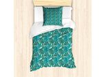 Abakuhaus Set Copripiumino Esotico Per Letti Singoli, Foglie Tropicali Della Giungla, Antiacaro, Adatto A Chi Soffre Di Allergie, Con Federa, 135 Cm X 200 Cm - 80 X 80 Cm, Verde Acqua Scuro