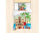 Abakuhaus Set Copripiumino Grafico Per Letti Singoli, Sand Castle Crab Fun, Antiacaro, Adatto A Chi Soffre Di Allergie, Con Federa, 135 Cm X 200 Cm - 80 X 80 Cm, Multicolore