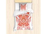 Abakuhaus Set Copripiumino Etnico Per Letti Singoli, Motivi Simbolici Maya Aztec, Antiacaro, Adatto A Chi Soffre Di Allergie, Con Federa, 135 Cm X 200 Cm - 80 X 80 Cm, Bianco Vermiglio