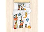 Abakuhaus Set Copripiumino Magic Moon Per Letti Singoli, Gatto Pumpkin Crescent, Antiacaro, Adatto A Chi Soffre Di Allergie, Con Federa, 135 Cm X 200 Cm - 80 X 80 Cm, Multicolore