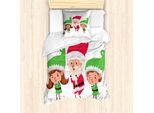 Abakuhaus Set Copripiumino Per Letti Singoli, Ragazza E Ragazzo Babbo Natale, Antiacaro, Adatto A Chi Soffre Di Allergie, Con Federa, 135 Cm X 200 Cm - 80 X 80 Cm, Rosa-Verde Lime