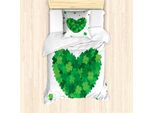 Abakuhaus Set Copripiumino A Trifoglio Per Letti Singoli, Trifoglio-Cuore Amore Naturale, Antiacaro, Adatto A Chi Soffre Di Allergie, Con Federa, 135 Cm X 200 Cm - 80 X 80 Cm, Fern Green Lime Green