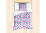 Abakuhaus Set Copripiumino Blu E Rosa Per Letti Singoli, Foglie Su Bolle, Antiacaro, Adatto A Chi Soffre Di Allergie, Con Federa, 135 Cm X 200 Cm - 80 X 80 Cm, Multicolore